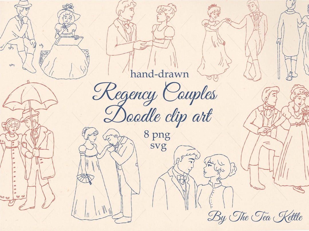 Regency Pattern Svg Regency Couples Clipart - Vintage Romantic Doodle Illustrations ...