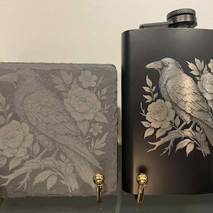 Premium Laser Engraved Flask & Slate Coaster Set - Mystical Design Gift Set