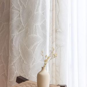 White Sheer Floral Embroidered Curtain: Boho Farmhouse Decor, Voile Tulle, Bedroom, Living Room Drape