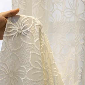 White Floral Embroidered Sheer Curtain: Boho Lace Window Treatment, More Sizes Available
