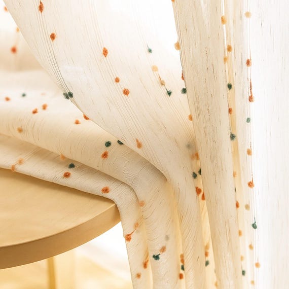 Boho Sheer Curtain: Embroidered Dots, Light Filtering Panel, Boho Decor