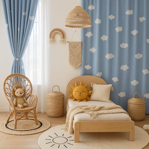 Blue Cloud Kids Room Curtain: Nursery Window Drapes, Sky Theme, 70% Blackout,