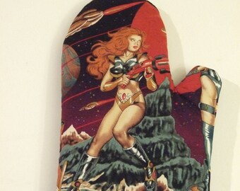 Sexy Erica Sci-Fi Fantasy Galactica Space Girl Oven Mitt,  Barbeque,Father's Day,July 4th,Fun Gift,Kitsch,Fantasy, Superhero, Gay Christmas