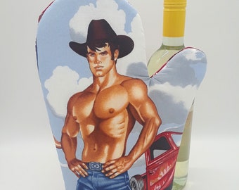 Sexy Levi the Cowboy - fully revealed. Oven mitt. Gift. Mother's Day. Pride. Gay Christmas Novelty White Elephant Gag Naughty