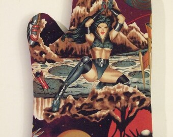 Sexy Morgana Sci-Fi- Fantasy Galactica Space Girl Oven Mitt, Barbeque,Father's Day,July 4th,Fun Gift,Kitsch,Fantasy, Superhero,Valentine