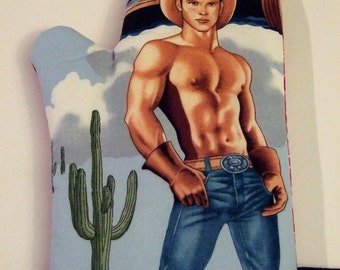 Sexy Devin the Cowboy Oven Mitt Valentine. Pride. Gag gift. Bachelorette. Bridemaid. Mother's Day. Gay. Christmas