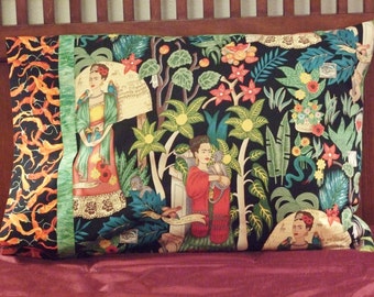 Frida in the Garden Pillow Case - Left Border, Art, Mexican, Bride, Gift