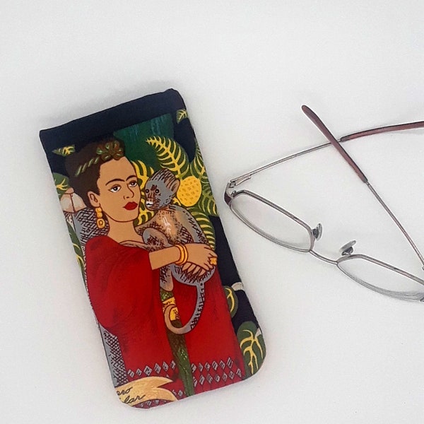 Beautiful Frida in Red Eyeglass Soft Case, Gift, Christmas, Art, Gay, White Elephant, Pouch, Bisexual Bridesmaid, Bachelorette