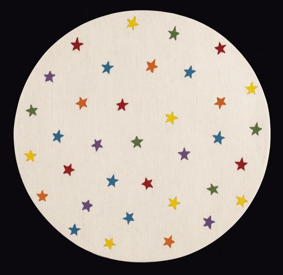 Multi Color Star Print Design Round Hand Tufted Rug. Handmade Rug ...