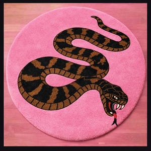 Alfombra redonda con estampado de serpiente marrón, tufting a mano. Alfombra hecha a mano. Alfombra circular. Alfombra con diseño de serpiente. Alfombra personalizada. Alfombra infantil. Alfombra redonda.