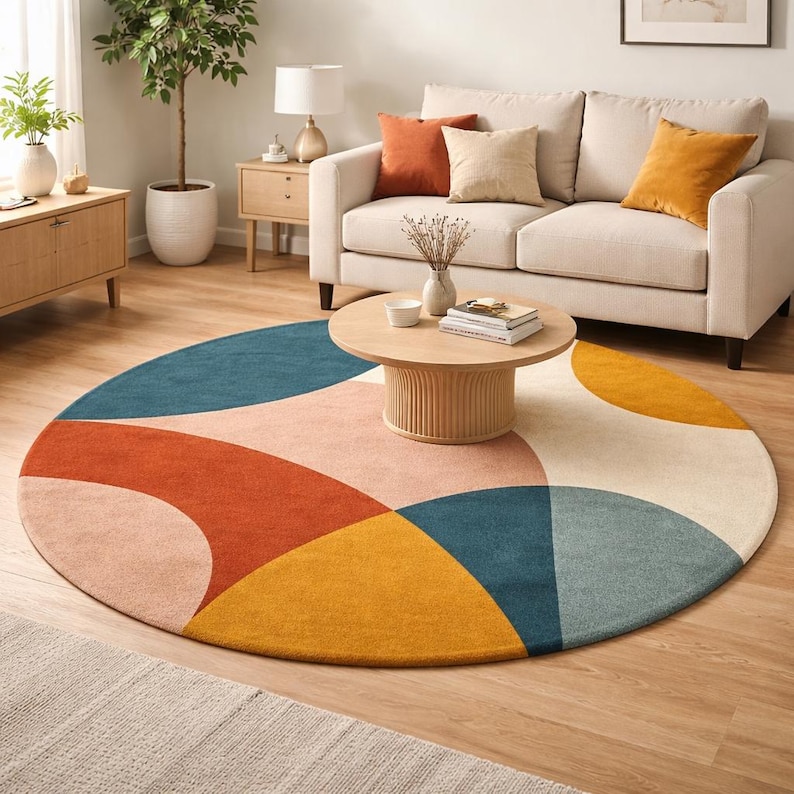 Large Round Area Rug Colorful Multi Color Modern Round Hand Tufted Rug. Handmade Rug. Circle Rug ...