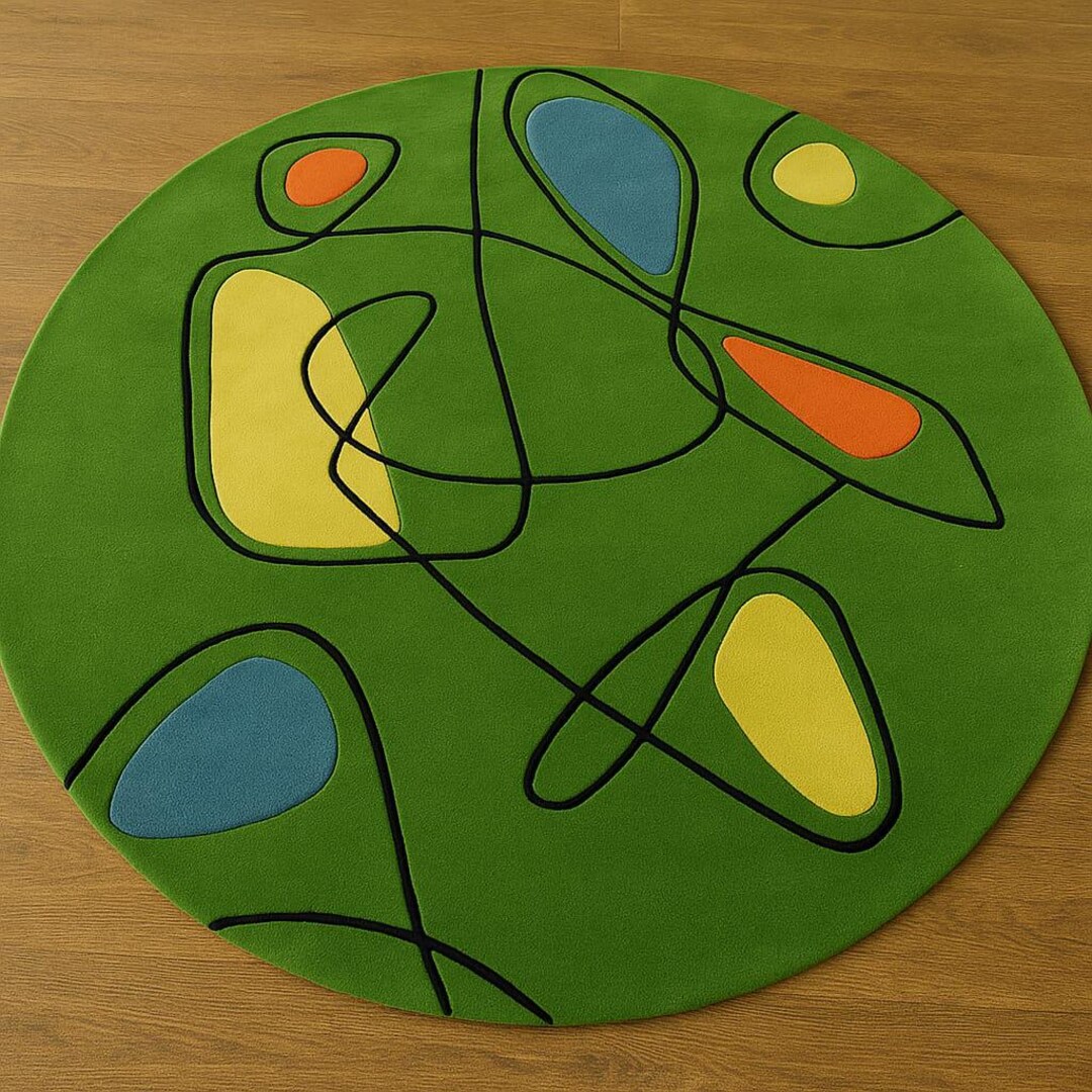 Hand Tufted Green Multi Color Modern Round Rug. Handmade Rug. Soft Rug ...