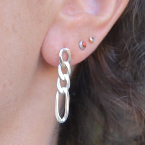 Silver Link Earrings, Figaro Chain Link Earrings in 925 Sterling Silver, Drop Earrings, Handmade in Israel