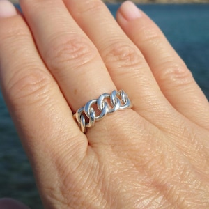 Silber Gliederring, Kubanischer Gliederring in 925 Sterlingsilber, Chunky Links Ring, handgemachter Ring