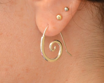 Spiral Dangle Earrings, Sterling Silver Open Swirl Earrings, Little Spiral Minimalistic Earrings, Handmade in Israel