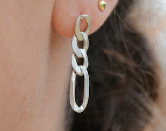 Silver Link Earrings, Cuban Link Earrings in 925 Sterling Silver, Drop Earrings, Handmade in Israel