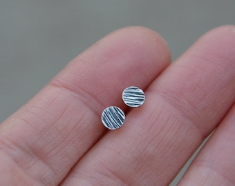 Sterling Silver Stud Earrings, Circle Stud Earrings, Handmade Earrings, 4.5 mm Little Textured Stud Earrings, Oxidized (blackened)