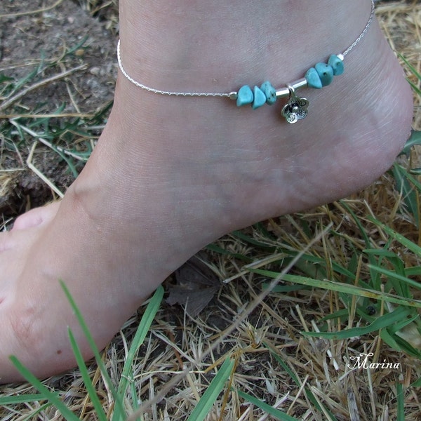 Turquoise in Sterling Silver Ankle Bracelet