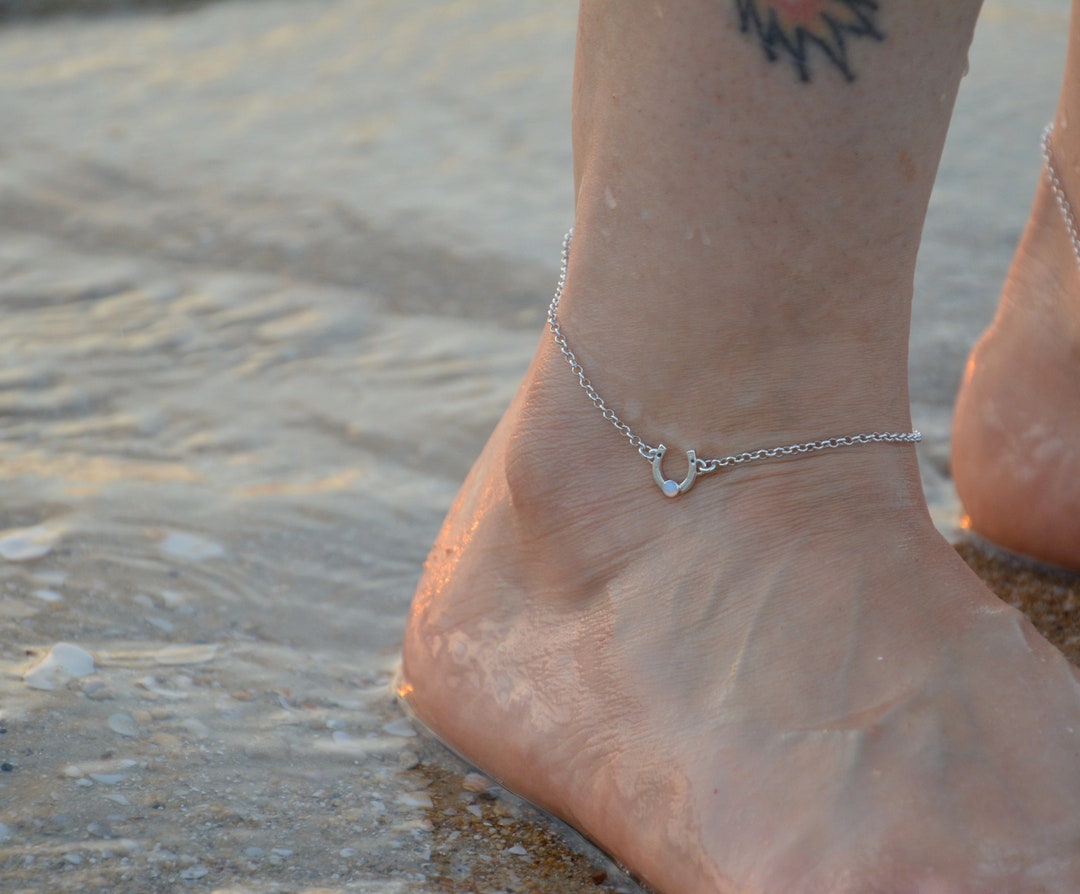 Horseshoe Ankle Bracelet, Sterling Silver Ankle Bracelet, Handmade