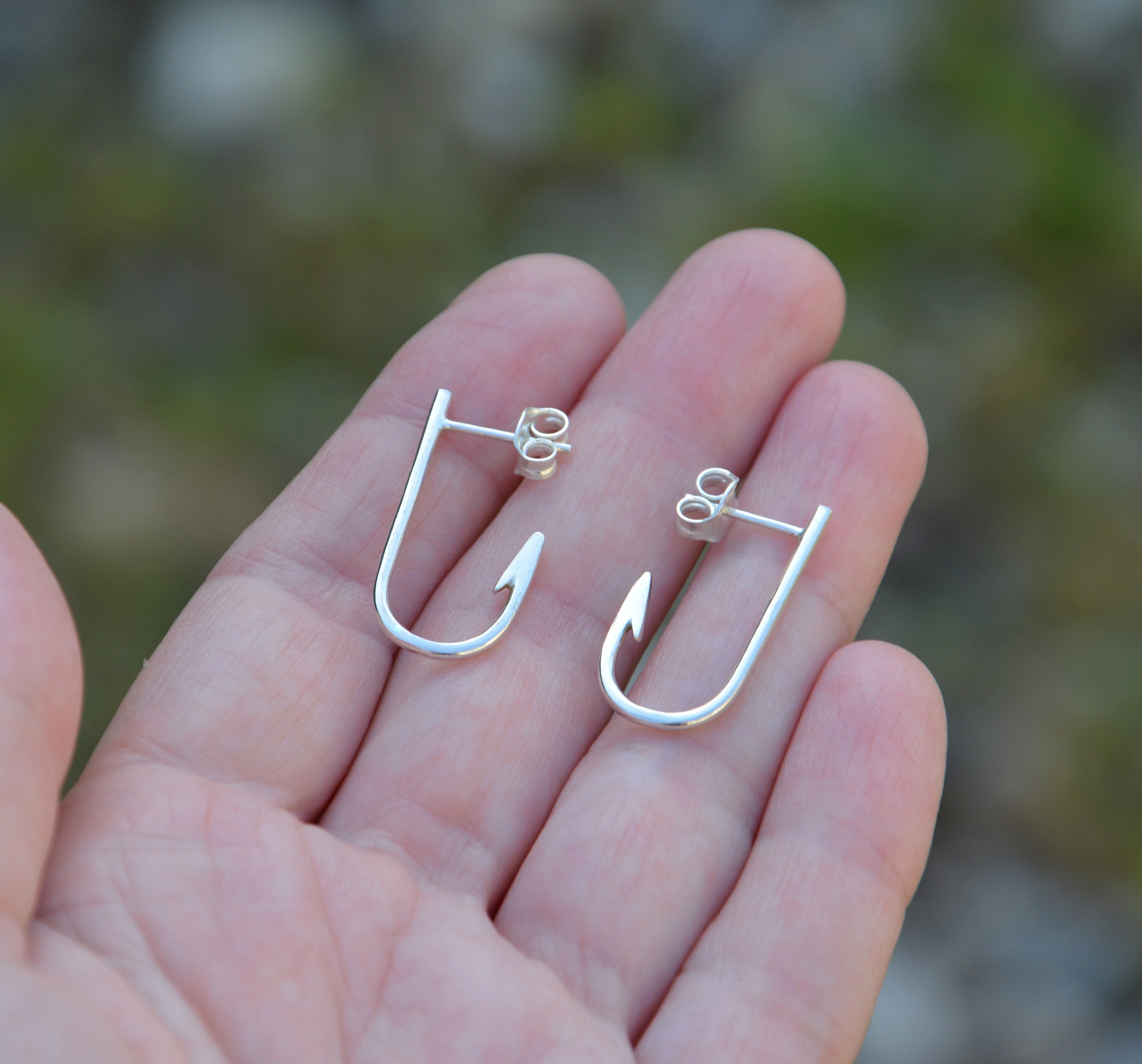 Fishing Hook Earrings Fish Hook Studs in Sterling Silver Etsy