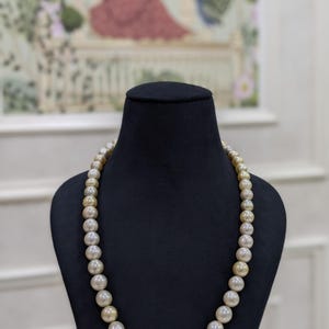 Golden South Sea Pearl Necklace • Real Saltwater Pearls • 10-14mm Natural Pearls • Handmade Bridal Necklace • Gift for Her