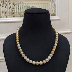 South Sea Pearl Necklace • White & Golden Pearls • Elegant Bridal Jewelry • Real Pearl Necklace for Women • Anniversary Gift