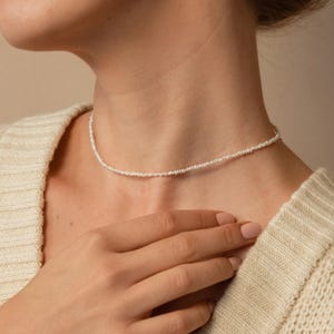 Minimalist Pearl Necklace • Tiny Freshwater Pearl Jewelry • Dainty Handmade Choker • Everyday Necklace • Gift for Women