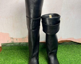 Handmade Leather Over-the-Knee Pirate Boots | 17th-18th Century Reenactment