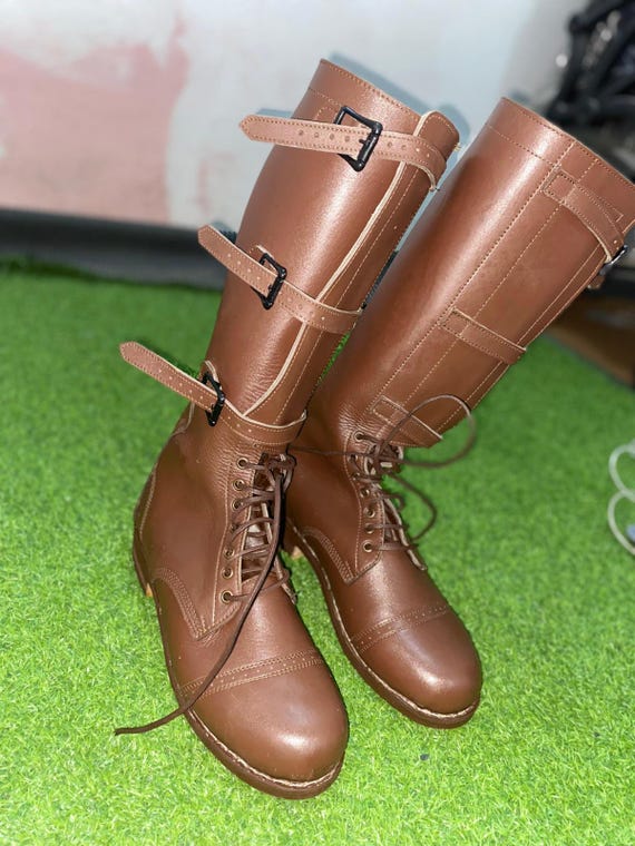 Handmade WWII US M-1940 Tanker Boots: Top-grain Leather Cavalry