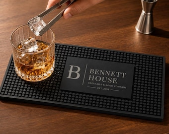 Personalized Bar Mat, Custom Home Bar Runner, Engraved Name Spill Mat, Man Cave Decor, Whiskey Lover Gift, Father's Day Gift