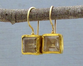24k gold Rutile Quartz Dangle Earrings