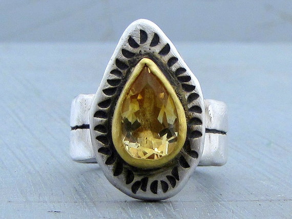 Rustic Citrine ring / 22k Gold and Silver ring | Etsy