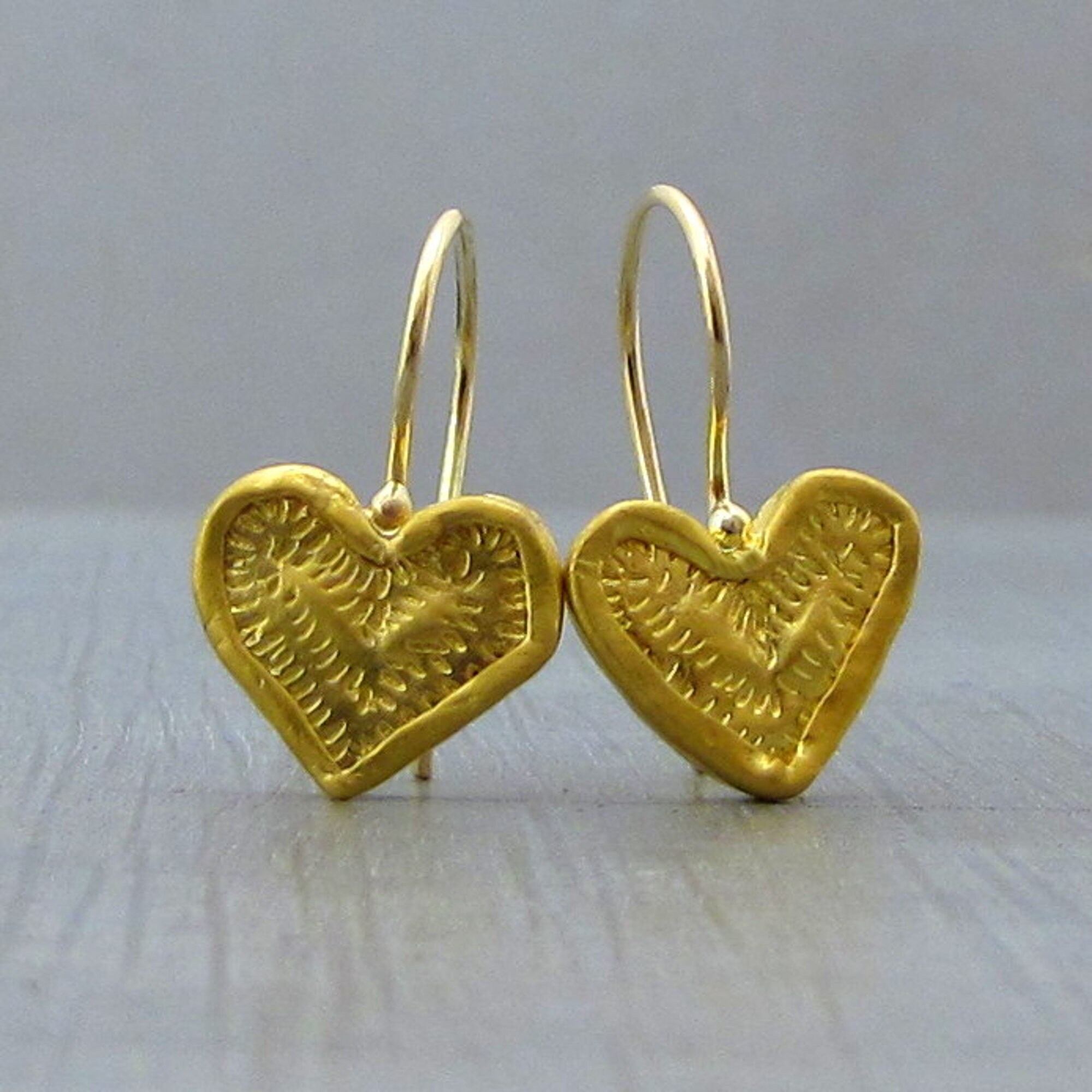 24k Gold Heart Earrings Solid Gold Handmade Earrings Etsy UK