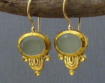 Handmade 24k Gold Aquamarine Dangle Earrings - One of Kind Aquamarine Earrings - 24 Karat Gold Jewellery