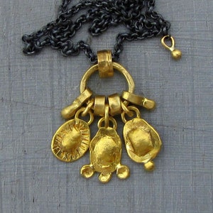 22k Gold Charms Necklace / Solid Gold & Silver Pendants Necklace