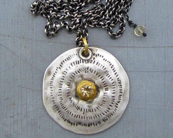 Handmade Silver and Gold Necklace / Citrine Pendant / Artisan Jewelry