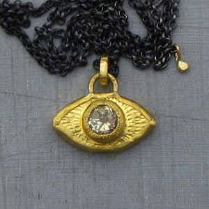 Citrine Evil Eye Gold Pendant /  24k Gold Pendant Necklace