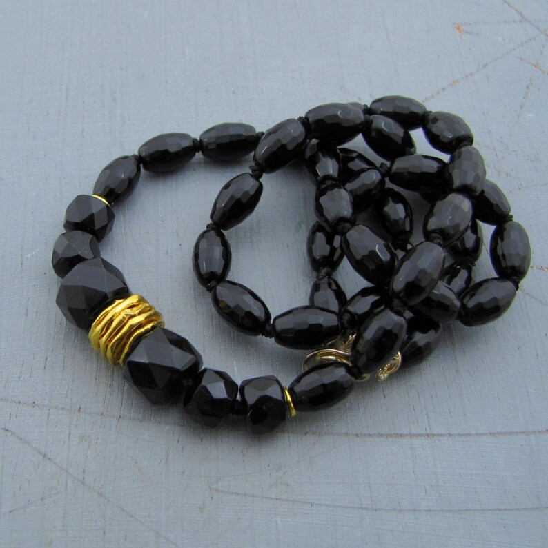 Onyx beads necklace, 24k gold necklace image 6