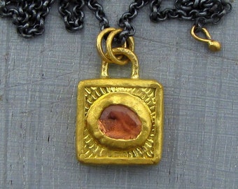 Tourmaline Gold Pendant / Solid 24k Gold Pendant Necklace