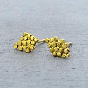 24k solid gold stud earrings / gold granulation post earrings