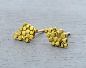 24k solid gold stud earrings / gold granulation post earrings