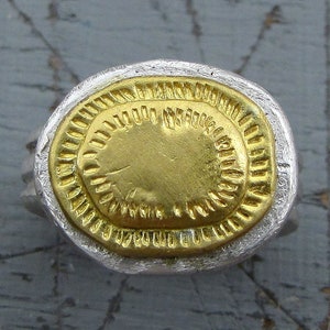 Massiver 22k Gold Silber Ring, handgefertigter Handwerker Schmuck