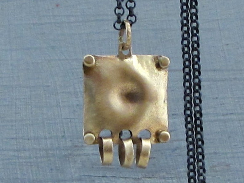 Geometric Pendant Square 14k Gold /& Silver Necklace Solid 14k Gold Pendant