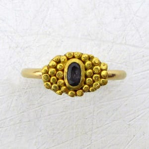 Sapphire 24k Gold Stacking Ring - One of a kind Solid 24 Karat and Blue Sapphire Ring