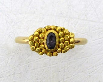 Sapphire 24k Gold Stacking Ring - One of a kind Solid 24 Karat and Blue Sapphire Ring