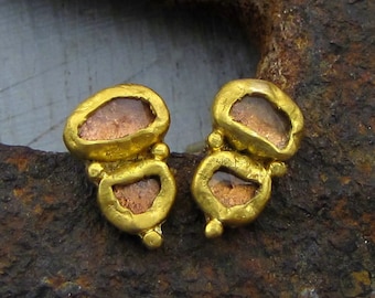 Tourmaline Gold Stud Earrings, Handmade Jewelry, Gold Gemstone Earrings
