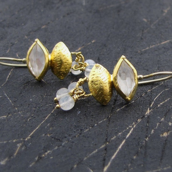 24k Gold Crystal Earrings , Crystal & 24k Gold Earrings with Moonstones Beads