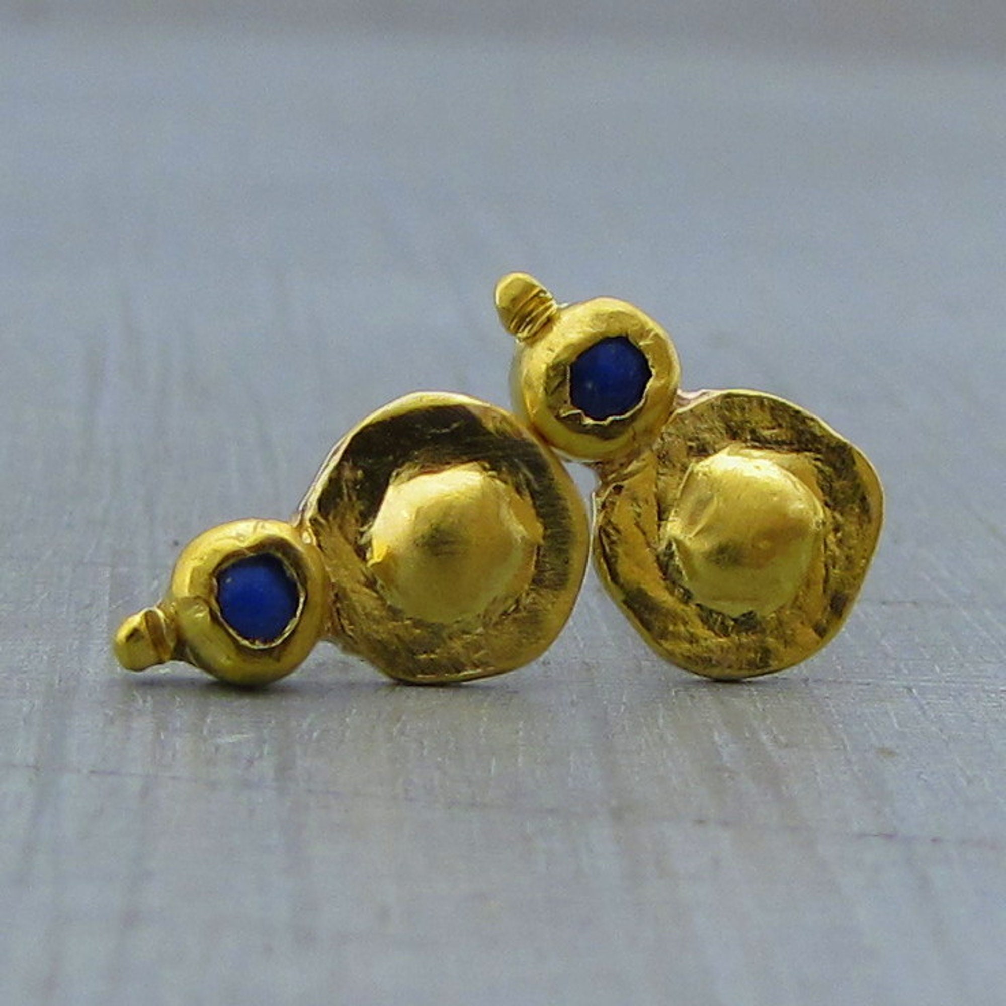 Solid 24K Yellow Gold Round Nugget Earrings