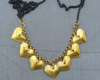 22k Gold Heart Pendants Necklace  / Dangle Charm Necklace / Gold Jewelry Handmade