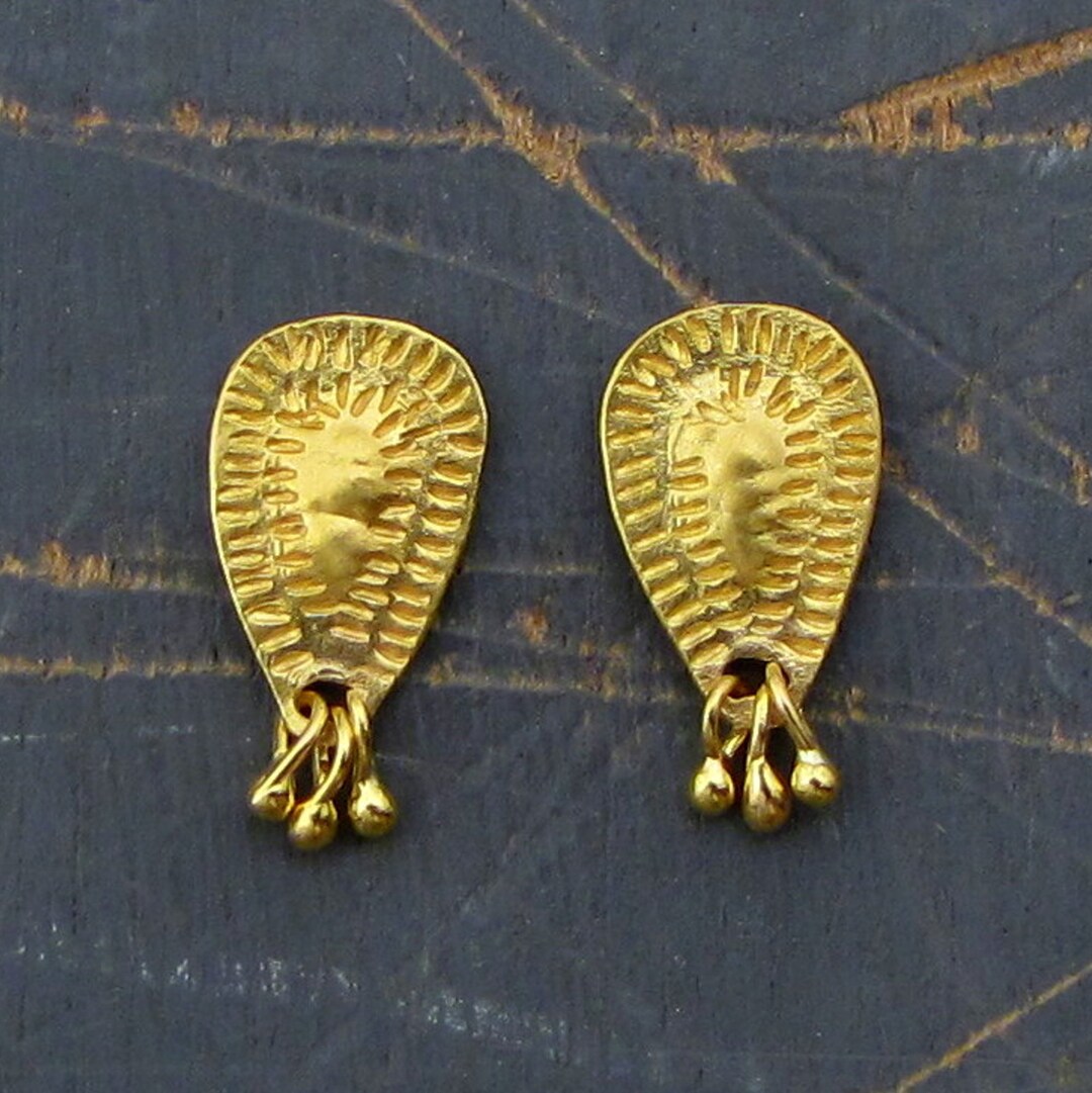 22k Solid Gold Studa Earrings Handmade Gold Post Earrings Etsy